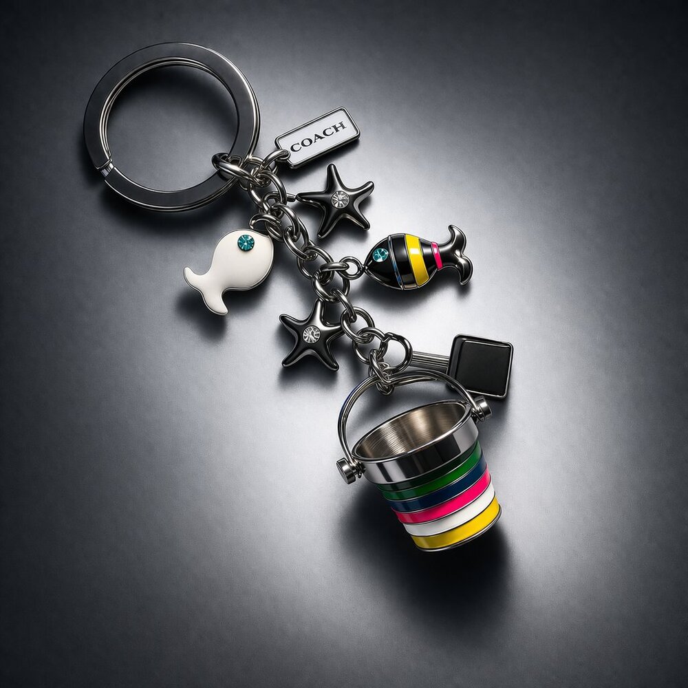 COACH LEGACY Ocean Keychain Charm Set Bucket Fish Starfish Bag Charm Hang Tag